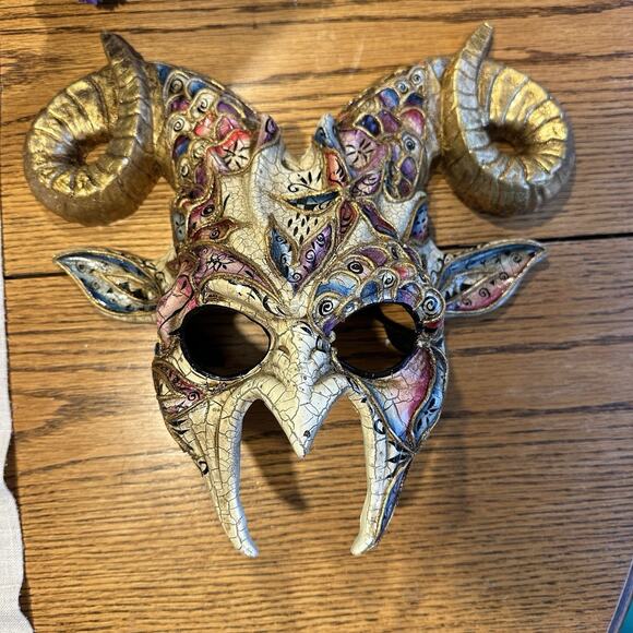 Gold Horns Devil Demon w/ Mystical Venetian Costume Party Cosplay Part Mask READ - Picture 1 of 15